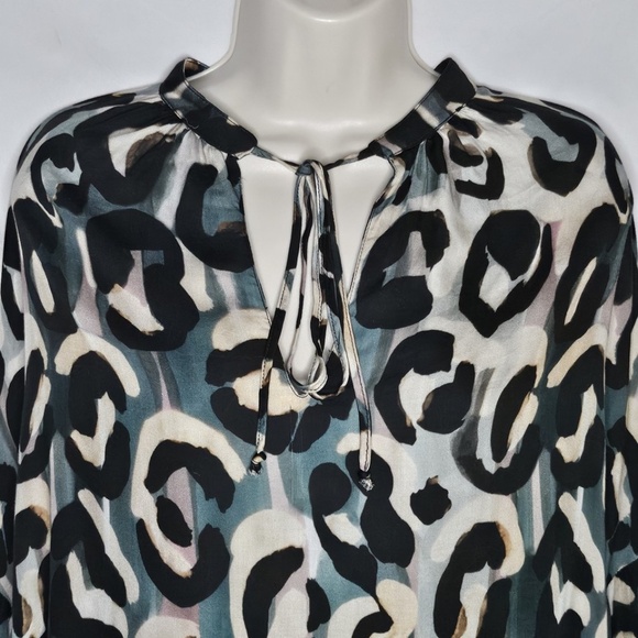 Womens Finley Morrisey Top Jungle Animal Print Tie Keyhole Neck Viscose Size XS - Picture 4 of 11